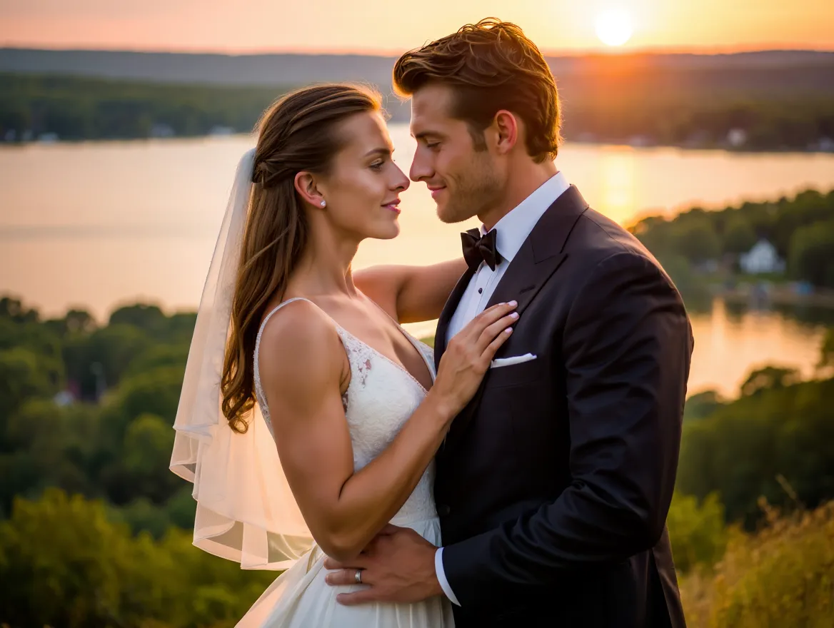 Romantic couple portrait at sunset