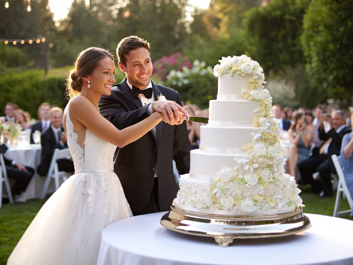 Wedding cake cutting ceremony